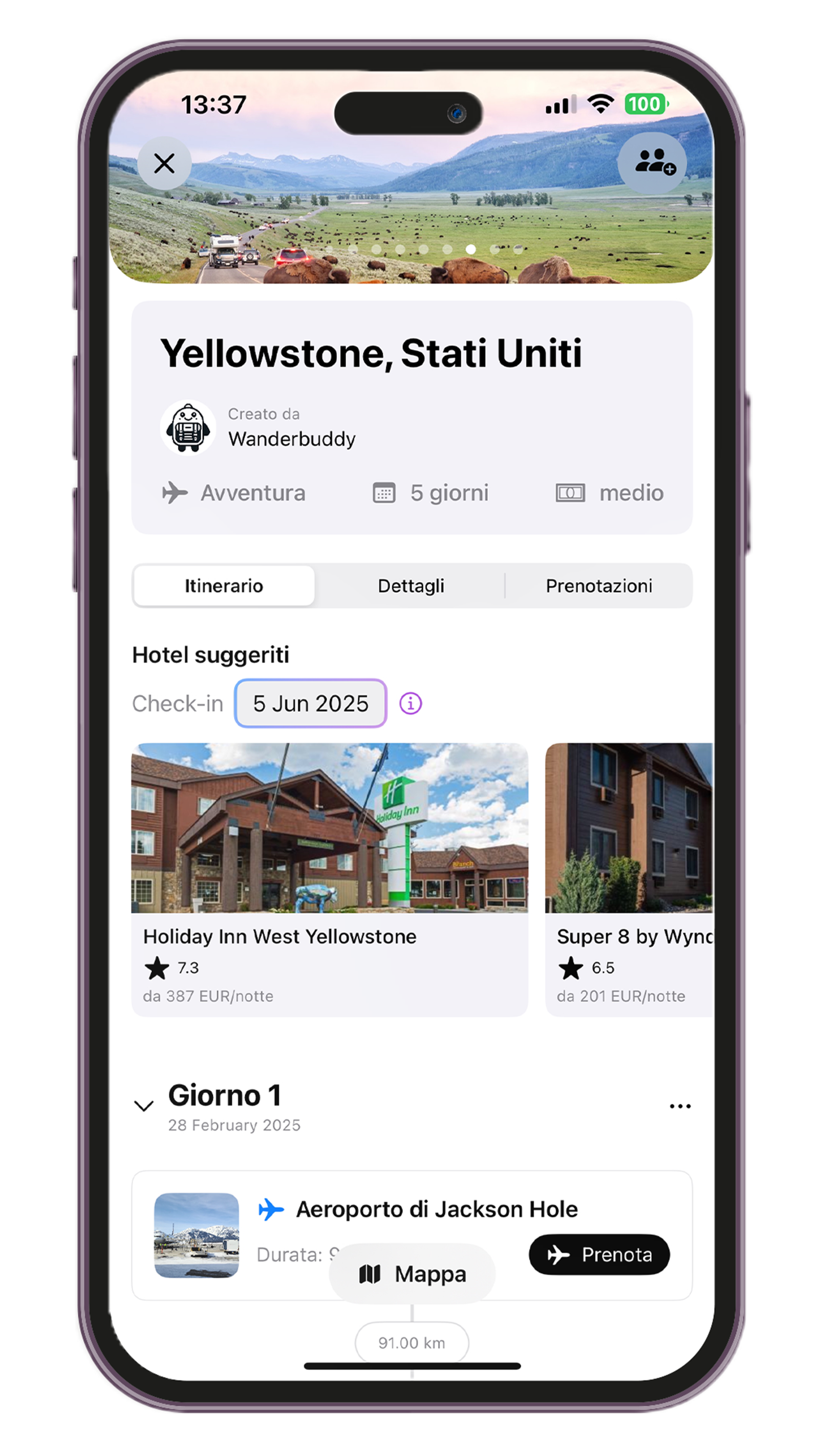 Crea e condividi piani di viaggio